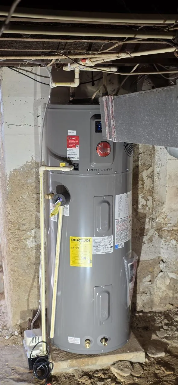 Old leaking water heater before replacement in Westminster, MD